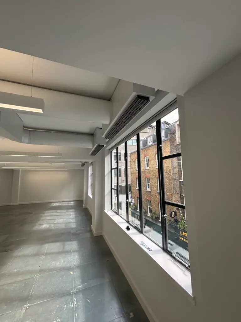 Before and after of completed office floor strip out and reinstatement in London